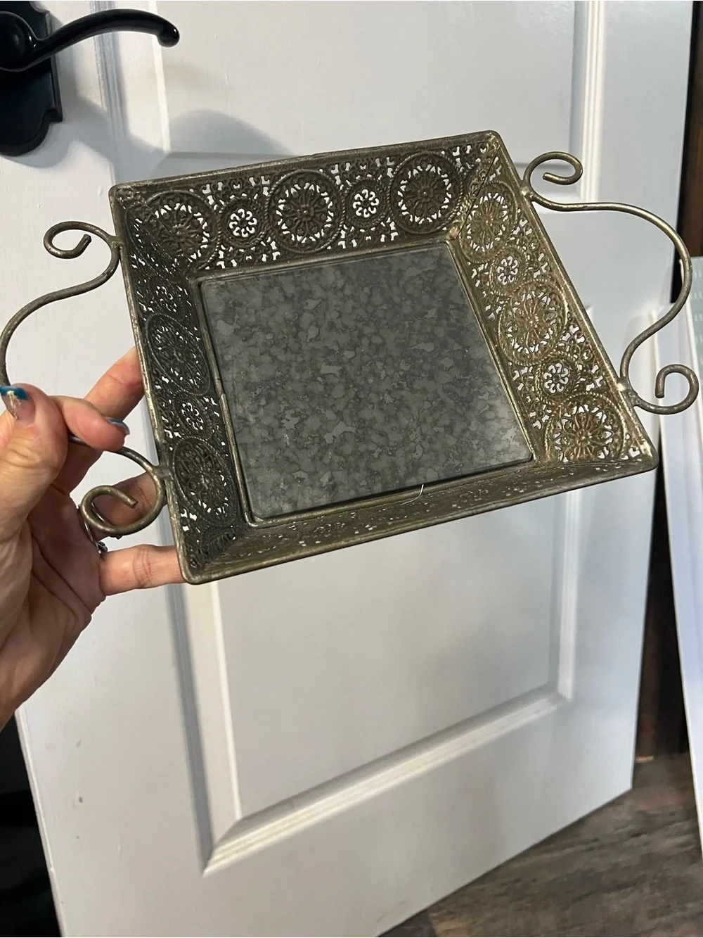 Ornate Gold Filigree Dish Mirror Accent!